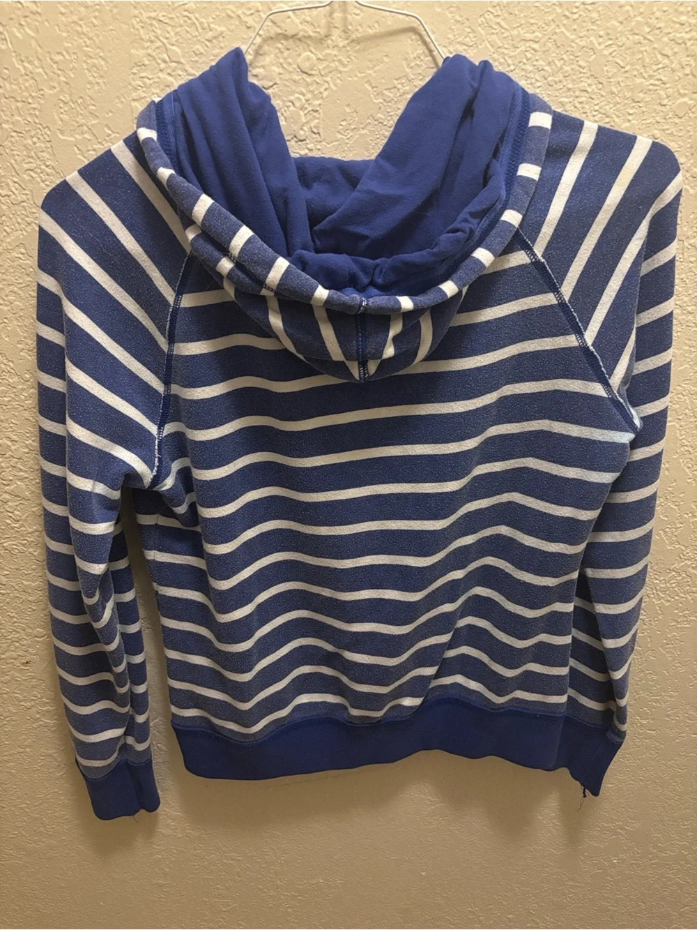 Striped Blue & White Half-Zip Hoodie Sweater - Women